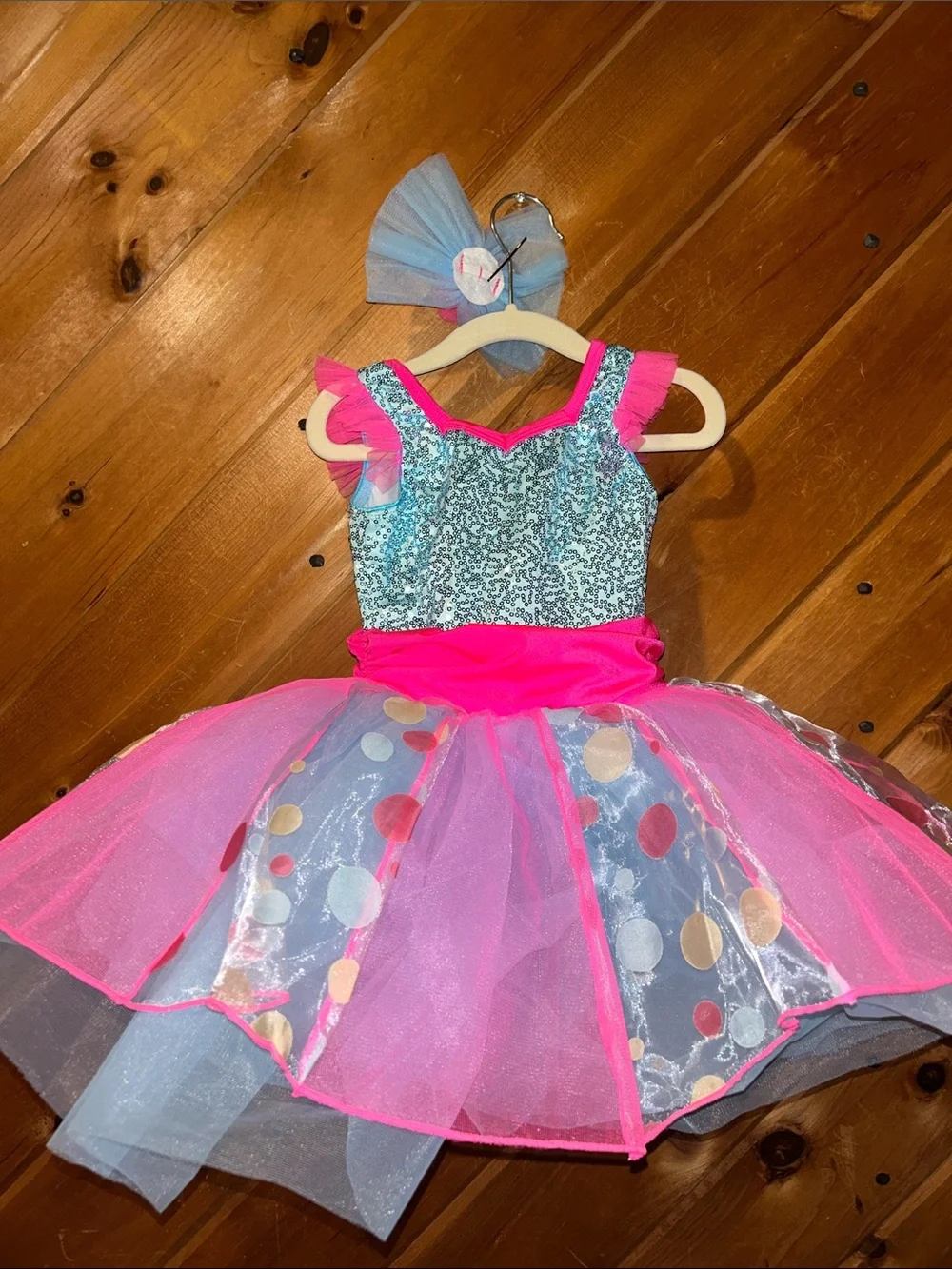 Toddler girls size 4 “lollipop girl” blue & pink sequin tutu dance costume